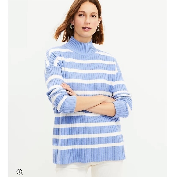 LOFT Striped Ribbed Sweater Luxe Larimar - Picture 1 of 5